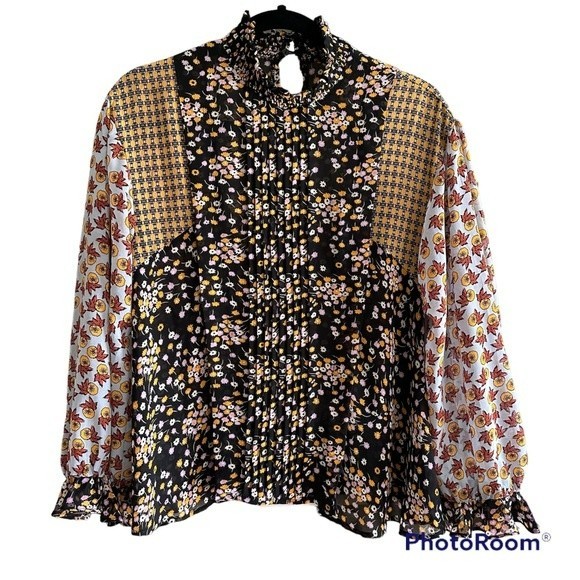Tops - Boho Sfera Sheer Statement Sleeve Multi Colored Floral Blouse Top Size M